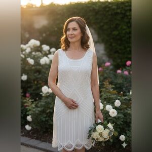 David’s Bridal Ivory Beaded Wedding Dress | Size 14 | 1920s-Inspired Design